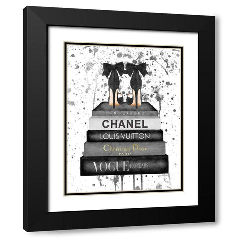 Grey Ink Book Stack Shoe Black Modern Wood Framed Art Print with Double Matting by Greenwood, Amanda
