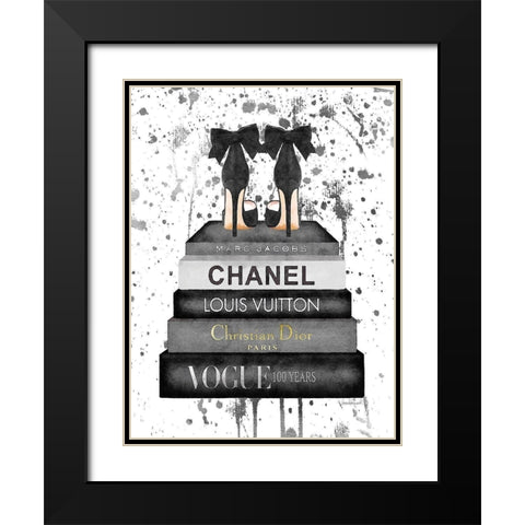 Grey Ink Book Stack Shoe Black Modern Wood Framed Art Print with Double Matting by Greenwood, Amanda