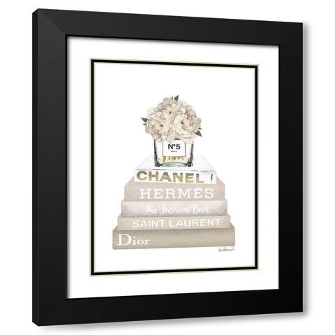 Cream Peony Book Stack Black Modern Wood Framed Art Print with Double Matting by Greenwood, Amanda