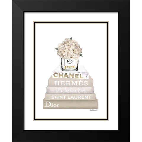 Cream Peony Book Stack Black Modern Wood Framed Art Print with Double Matting by Greenwood, Amanda
