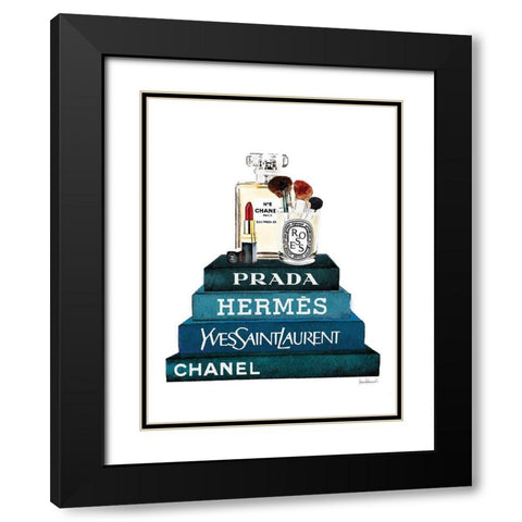 Teal Book Stack Makeup Black Modern Wood Framed Art Print with Double Matting by Greenwood, Amanda