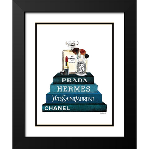 Teal Book Stack Makeup Black Modern Wood Framed Art Print with Double Matting by Greenwood, Amanda