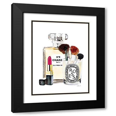 Dark Pink Makeup Station Black Modern Wood Framed Art Print with Double Matting by Greenwood, Amanda