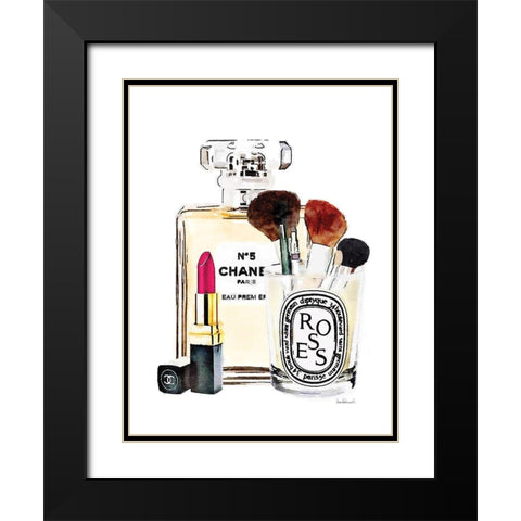 Dark Pink Makeup Station Black Modern Wood Framed Art Print with Double Matting by Greenwood, Amanda