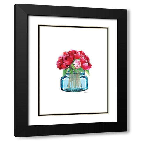 Short Blue Jar Peony Black Modern Wood Framed Art Print with Double Matting by Greenwood, Amanda