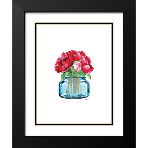 Short Blue Jar Peony Black Modern Wood Framed Art Print with Double Matting by Greenwood, Amanda