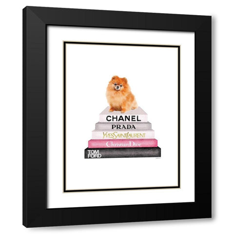 Pomerian Bookstack Black Modern Wood Framed Art Print with Double Matting by Greenwood, Amanda