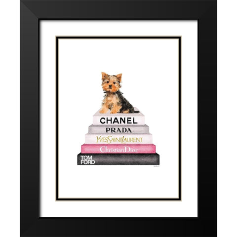 Yorkie Bookstack Black Modern Wood Framed Art Print with Double Matting by Greenwood, Amanda