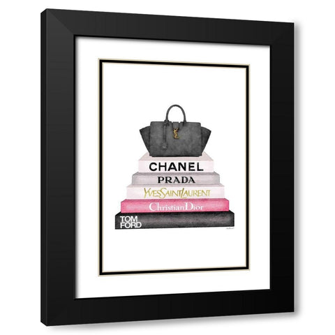 Pink Bookstack with bag Black Modern Wood Framed Art Print with Double Matting by Greenwood, Amanda