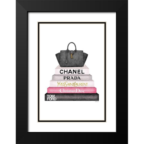 Pink Bookstack with bag Black Modern Wood Framed Art Print with Double Matting by Greenwood, Amanda