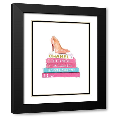 Pink Bookstack with shoes Black Modern Wood Framed Art Print with Double Matting by Greenwood, Amanda