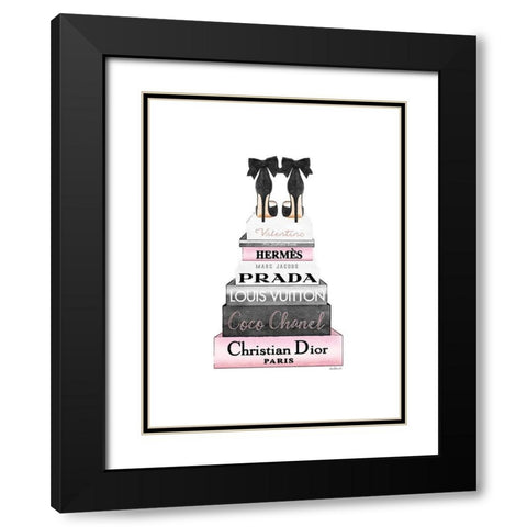 Pink Tall Bookstack Black Modern Wood Framed Art Print with Double Matting by Greenwood, Amanda