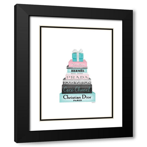 Teal Present Bookstack Black Modern Wood Framed Art Print with Double Matting by Greenwood, Amanda