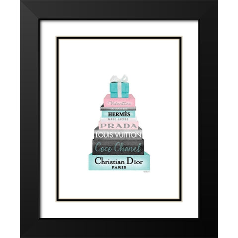 Teal Present Bookstack Black Modern Wood Framed Art Print with Double Matting by Greenwood, Amanda