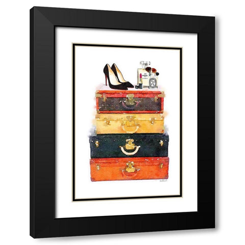Makeup Luggage Black Modern Wood Framed Art Print with Double Matting by Greenwood, Amanda