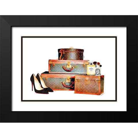 Luggage Collection Black Modern Wood Framed Art Print with Double Matting by Greenwood, Amanda