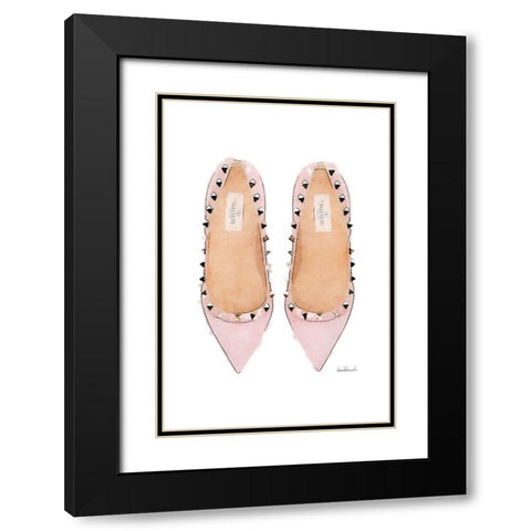 Pink Stud Shoes Black Modern Wood Framed Art Print with Double Matting by Greenwood, Amanda