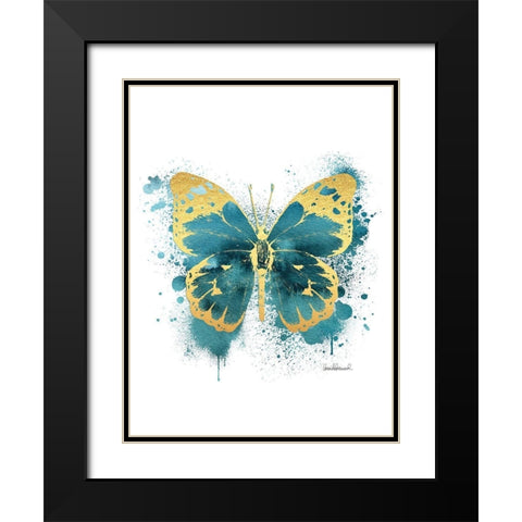 Butterfly Gold and Indigo Black Modern Wood Framed Art Print with Double Matting by Greenwood, Amanda