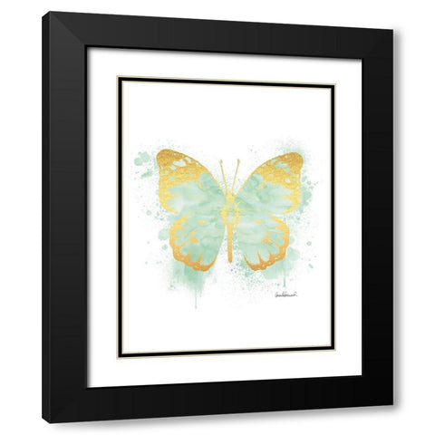 Butterfly Gold and Mint Black Modern Wood Framed Art Print with Double Matting by Greenwood, Amanda