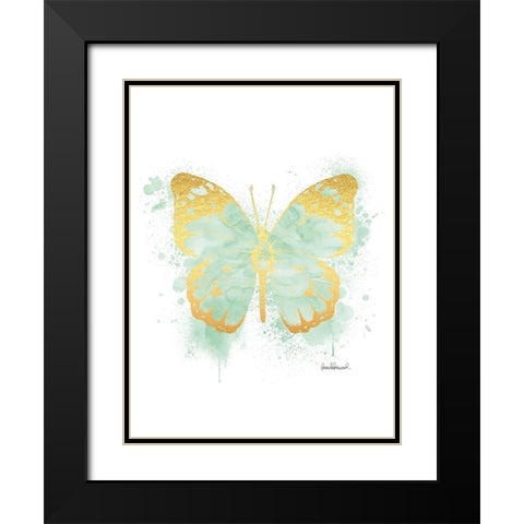 Butterfly Gold and Mint Black Modern Wood Framed Art Print with Double Matting by Greenwood, Amanda
