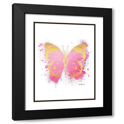 Butterfly Gold and Pink Black Modern Wood Framed Art Print with Double Matting by Greenwood, Amanda