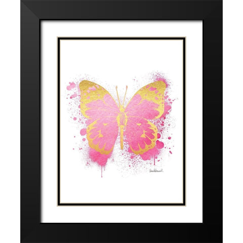 Butterfly Gold and Pink Black Modern Wood Framed Art Print with Double Matting by Greenwood, Amanda