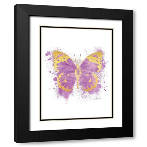 Butterfly Gold and Purple Black Modern Wood Framed Art Print with Double Matting by Greenwood, Amanda
