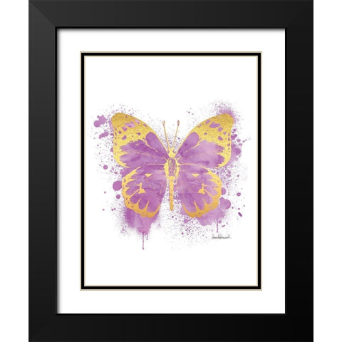 Butterfly Gold and Purple Black Modern Wood Framed Art Print with Double Matting by Greenwood, Amanda
