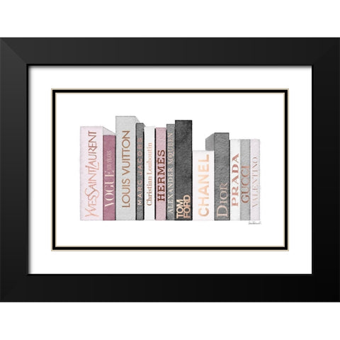 Pink and Rose Gold Books Black Modern Wood Framed Art Print with Double Matting by Greenwood, Amanda