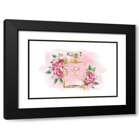 Gold Bottle with Peonies Pink Black Modern Wood Framed Art Print with Double Matting by Greenwood, Amanda