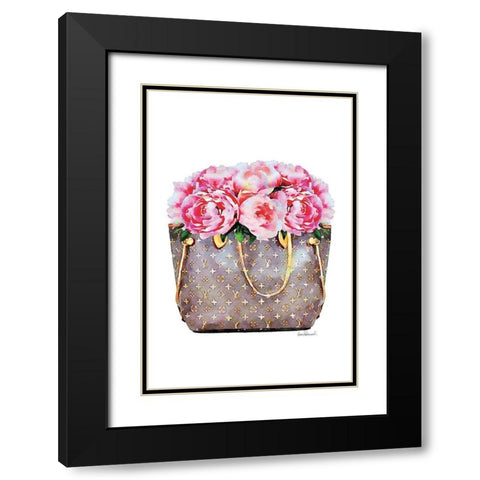 Pink Peony Bag Black Modern Wood Framed Art Print with Double Matting by Amanda Greenwood