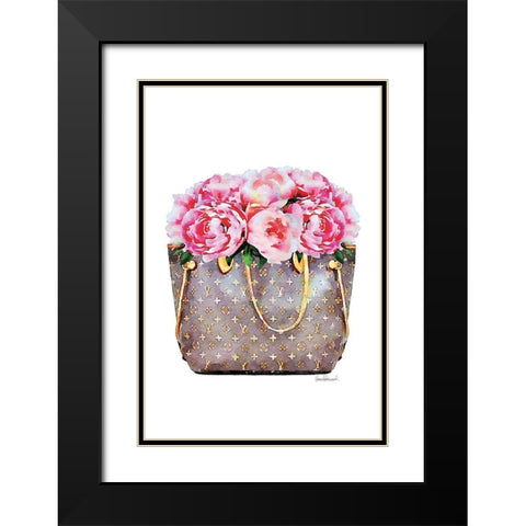 Pink Peony Bag Black Modern Wood Framed Art Print with Double Matting by Amanda Greenwood