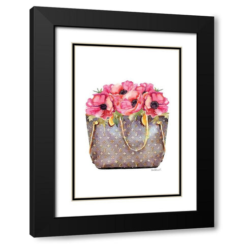 Fashion Bag with Peonies Black Modern Wood Framed Art Print with Double Matting by Amanda Greenwood