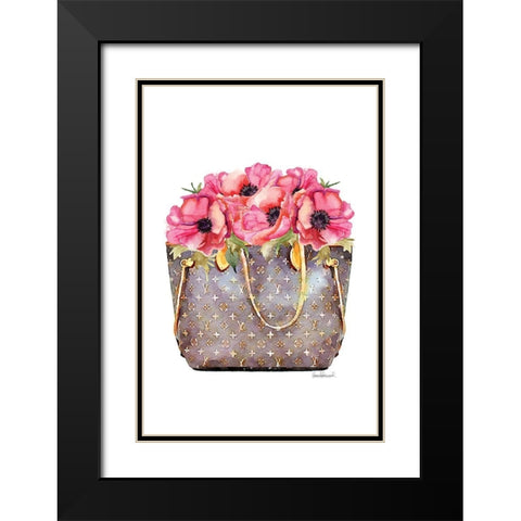 Fashion Bag with Peonies Black Modern Wood Framed Art Print with Double Matting by Amanda Greenwood
