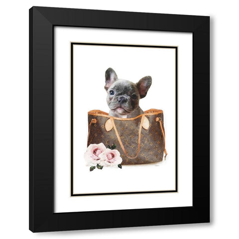 Fashion Bag with Frenchie II Black Modern Wood Framed Art Print with Double Matting by Amanda Greenwood