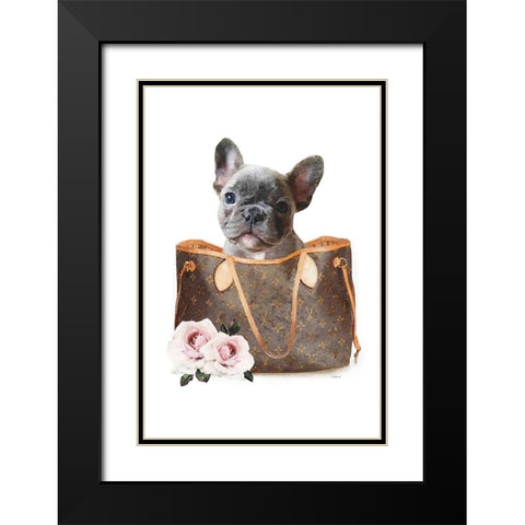 Fashion Bag with Frenchie II Black Modern Wood Framed Art Print with Double Matting by Amanda Greenwood