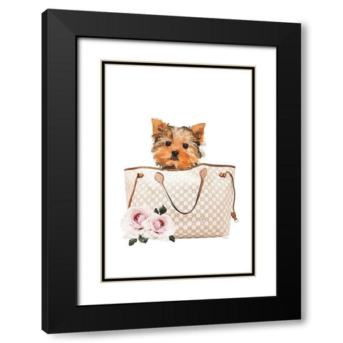 Fashion Bag with Yorkie Black Modern Wood Framed Art Print with Double Matting by Amanda Greenwood
