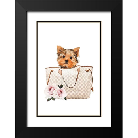Fashion Bag with Yorkie Black Modern Wood Framed Art Print with Double Matting by Amanda Greenwood