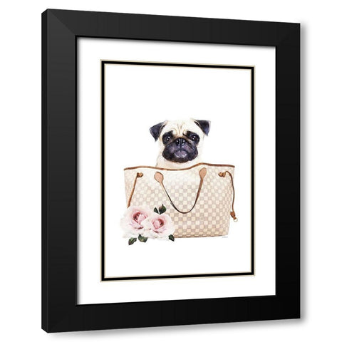 Fashion Bag with Pug Black Modern Wood Framed Art Print with Double Matting by Amanda Greenwood