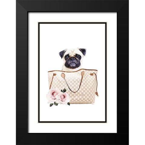 Fashion Bag with Pug Black Modern Wood Framed Art Print with Double Matting by Amanda Greenwood
