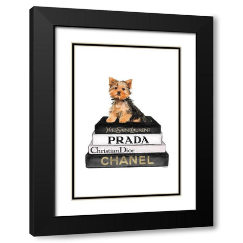 Bookstack Yorkie II Black Modern Wood Framed Art Print with Double Matting by Amanda Greenwood