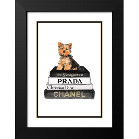 Bookstack Yorkie II Black Modern Wood Framed Art Print with Double Matting by Amanda Greenwood