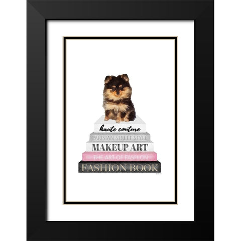 Yorkie Bookstack III Black Modern Wood Framed Art Print with Double Matting by Amanda Greenwood
