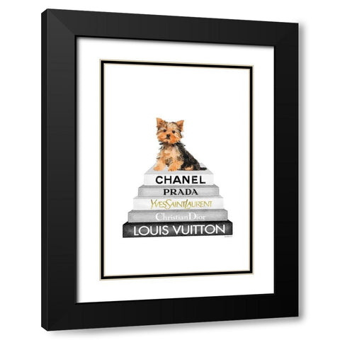 Yorkie Bookstack IIII Black Modern Wood Framed Art Print with Double Matting by Amanda Greenwood