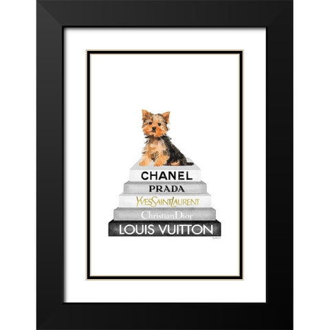 Yorkie Bookstack IIII Black Modern Wood Framed Art Print with Double Matting by Amanda Greenwood