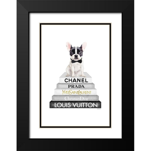Frenchie Bookstack V Black Modern Wood Framed Art Print with Double Matting by Amanda Greenwood