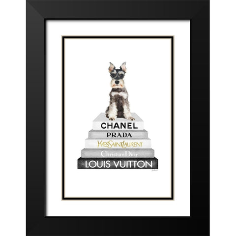 Schnauzer Bookstack  Black Modern Wood Framed Art Print with Double Matting by Amanda Greenwood