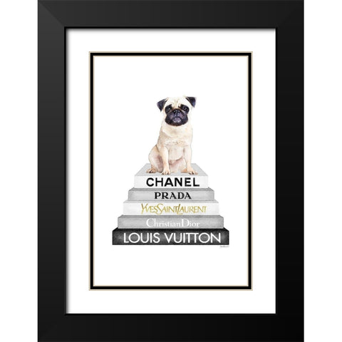 Pug Bookstack Black Modern Wood Framed Art Print with Double Matting by Amanda Greenwood
