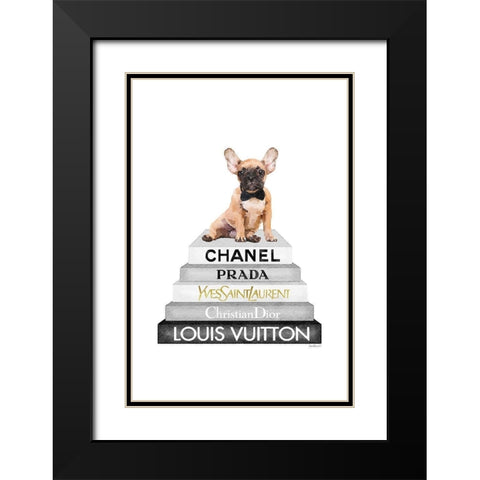 Fawn Frenchie Bookstack Black Modern Wood Framed Art Print with Double Matting by Amanda Greenwood