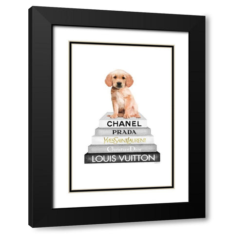 Golden Bookstack Black Modern Wood Framed Art Print with Double Matting by Amanda Greenwood